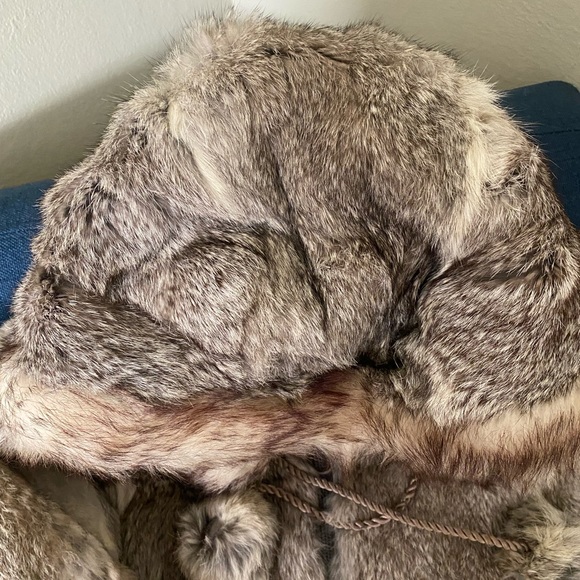 Women’s rabbit fur Jacket in Gray-Cream - Picture 4 of 14